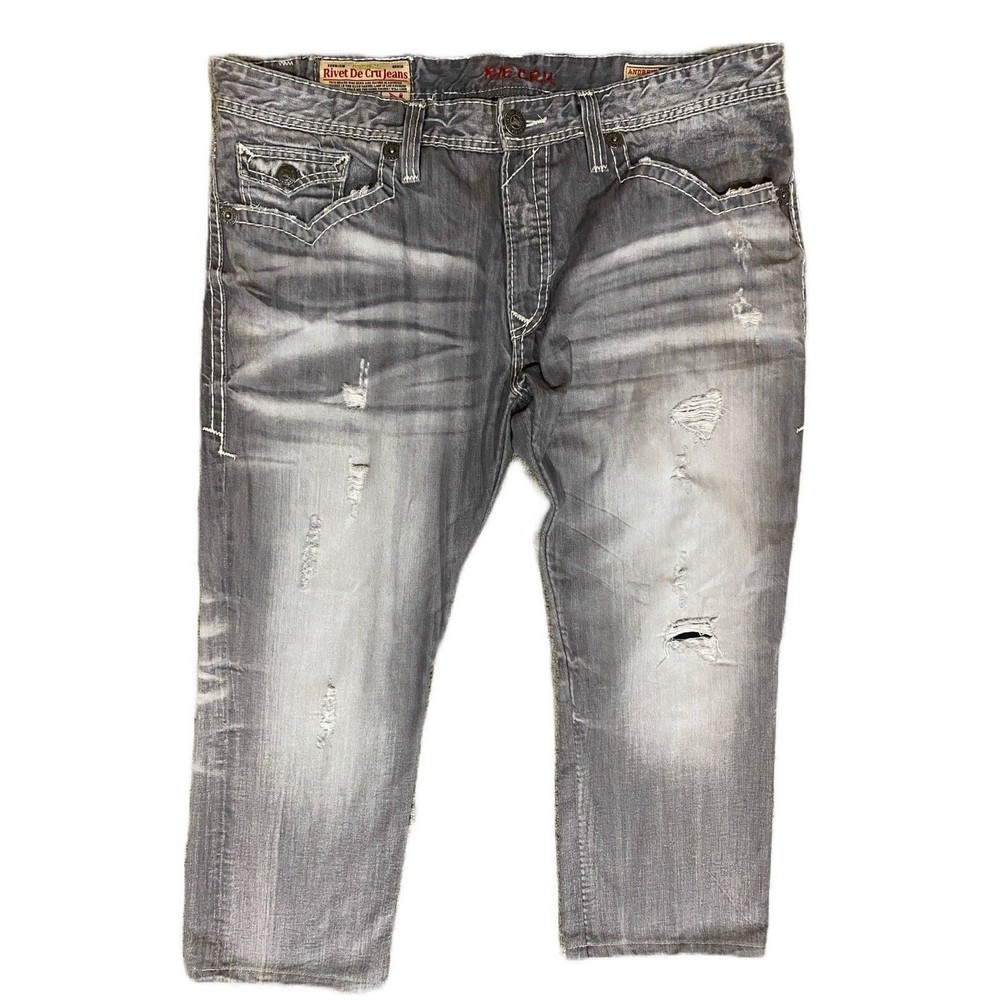 Rivet De Cru Mens 44/32 Andrew  Relaxed Fit Straight Leg Charcoal Gray